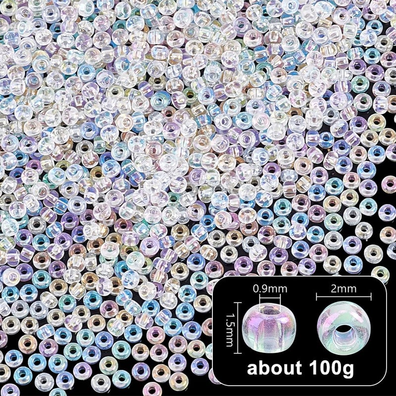PH PandaHall PandaHall Elite 11/0 Glass Seed Beads Transparent AB Colours Diameter 2mm About 6000Pcs in a Box for DIY Craft - Image 2